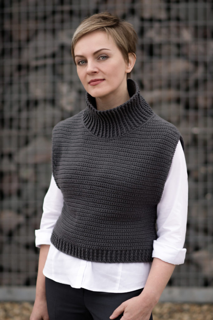 grey sleeveless crochet top