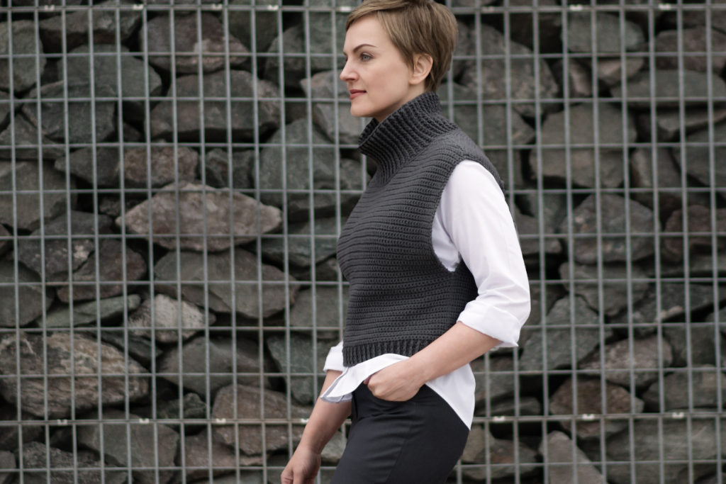 grey sleeveless crochet top